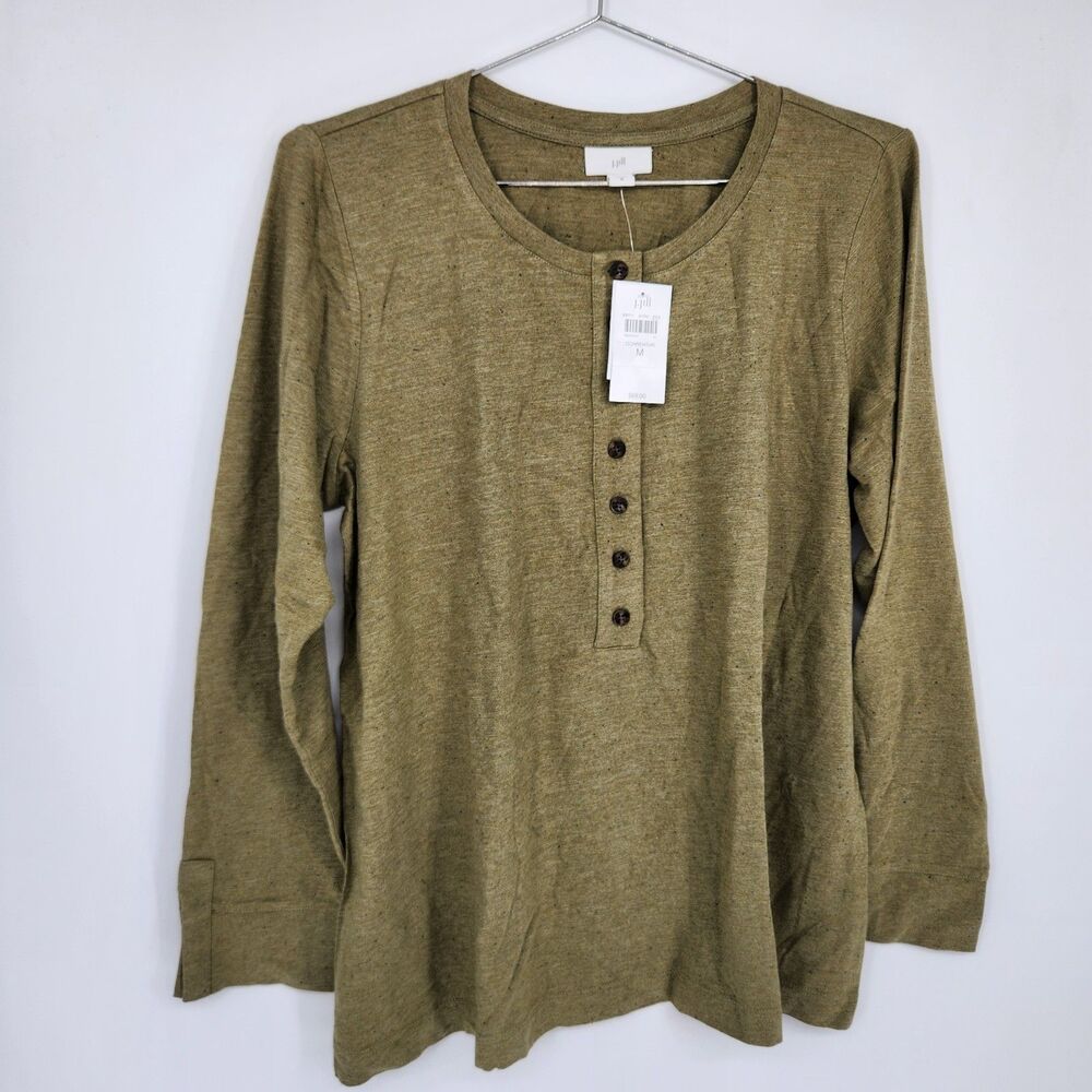 J. Jill Medium Ochre Heather Modern Henley Tee NWT